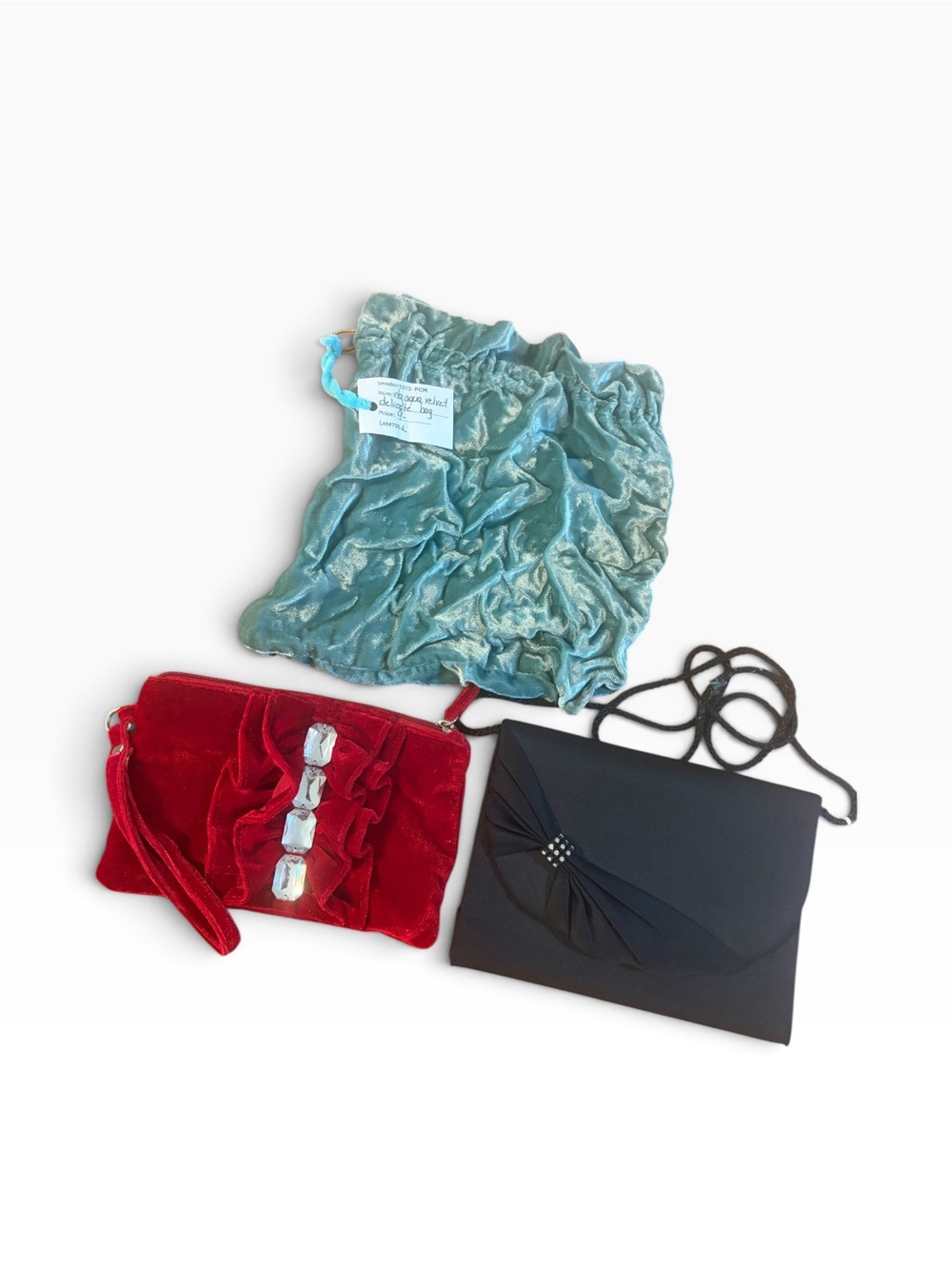 Red Velvet Wristlet Clutch with Faceted Crystal Accents